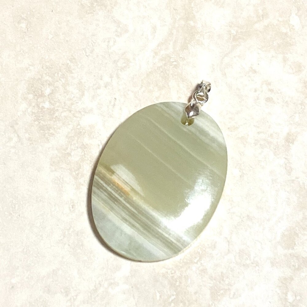 Natural Pale Green Onyx Pendant, Large Genuine Gemstone Oval Pendant